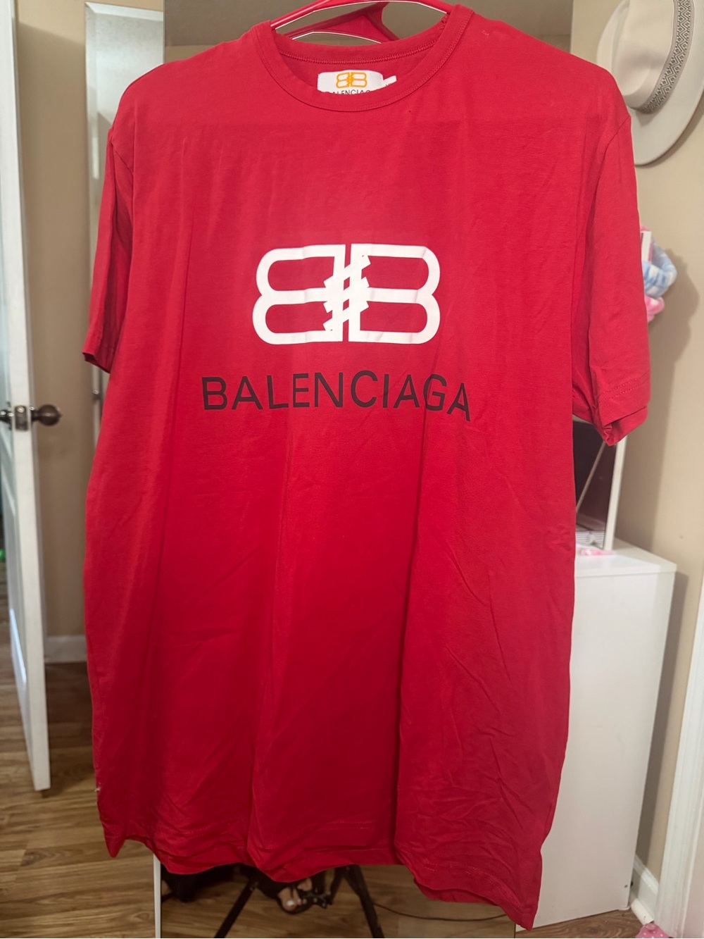 Balenciaga Men's Red Logo T-Shirt